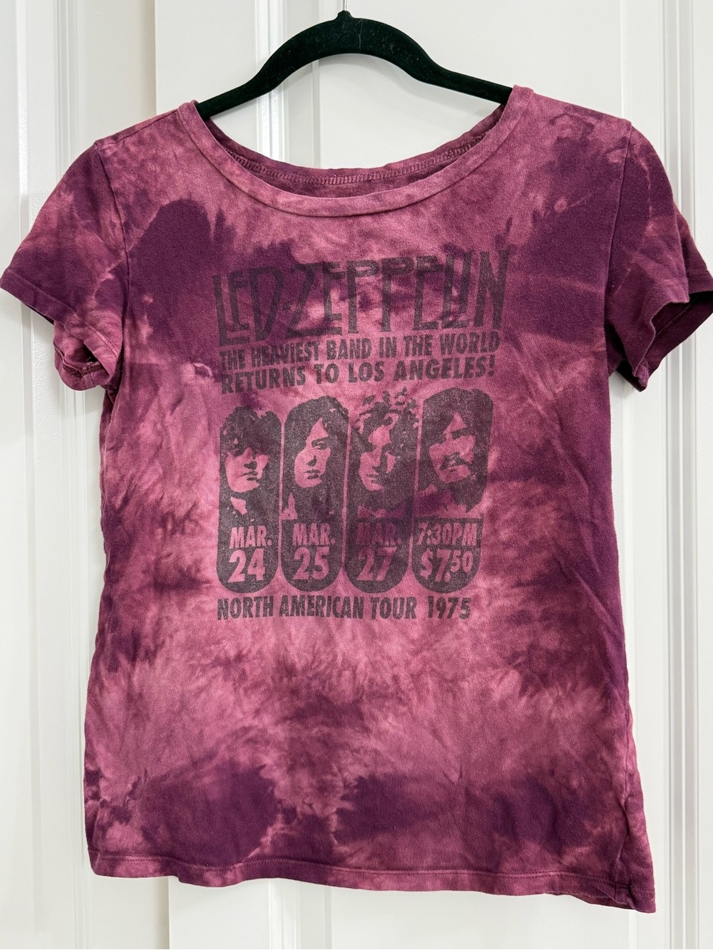 Led Zeppelin US Tour 1975 Sz XS Purple Tie Dye Short Sleeve T Shirt